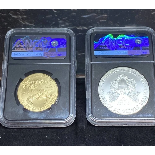 2021 -T-1 & T-2 Four Coin Set - 2 ea 1 oz Gold Eagles & 2 ea 1 oz Silver Eagles - MS 70  Mint Directors Series Signed Moy/Ryder (4)