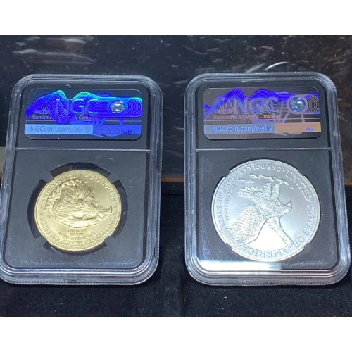 2021 -T-1 & T-2 Four Coin Set - 2 ea 1 oz Gold Eagles & 2 ea 1 oz Silver Eagles - MS 70  Mint Directors Series Signed Moy/Ryder (5)