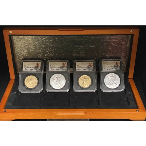 2021 -T-1 & T-2 Four Coin Set - 2 ea 1 oz Gold Eagles & 2 ea 1 oz Silver Eagles - MS 70  Mint Directors Series Signed Moy/Ryder (8)
