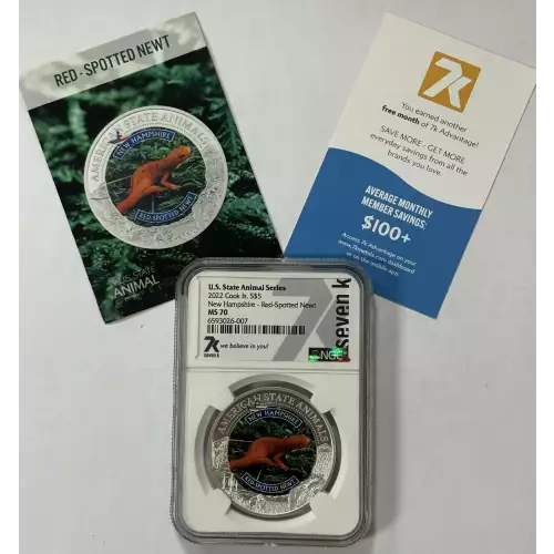 2022 Cook Isl US State Animal Series New Hampshire Red-Spotted Newt NGC MS70 7K (3)