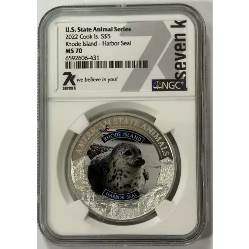 2022 Cook Islands $5 U.S. State Animal Series Rhode Island Harbor Seal NGC MS70