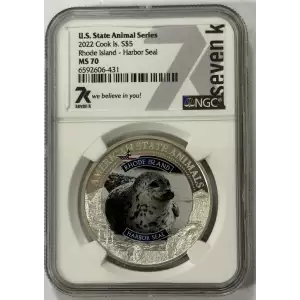 2022 Cook Islands $5 U.S. State Animal Series Rhode Island Harbor Seal NGC MS70