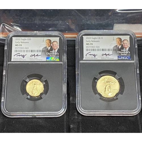 2022 - Four Coin Set - 1/10, 1/4, 1/2, 1 oz Gold Eagles - MS 70 1.85 ozt
mint director's series- moy/ryder signature