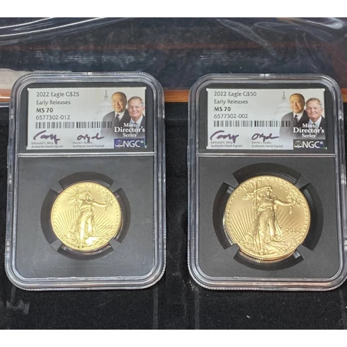 2022 - Four Coin Set - 1/10, 1/4, 1/2, 1 oz Gold Eagles - MS 70 1.85 ozt
mint director's series- moy/ryder signature (2)