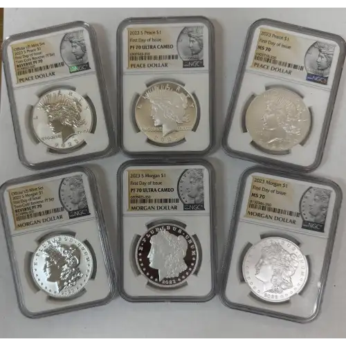 2023 $1 Morgan and Peace Dollar 6-Coin Set NGC P-S MS/PF 70 FDOI