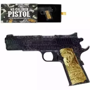 2024 Chad .45 Caliber Pistol Shaped Black & Gold 2 oz Silver Coin  (3)