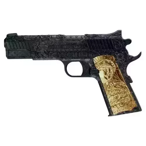2024 Chad .45 Caliber Pistol Shaped Black & Gold 2 oz Silver Coin  (2)