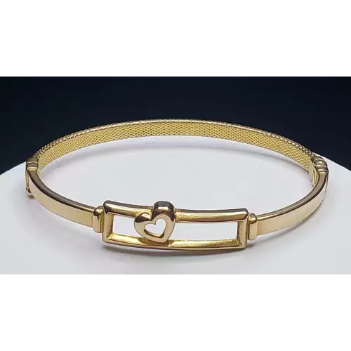 21K Yellow Gold Ladies Heart In a Box Love Bangle Bracelet S10BO3-1 (4)