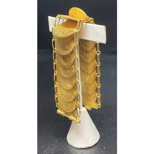 22K Gold Ladies Turkey 100 Kurush Gold Coin (AH1327-[1925]) Bracelet Authentic Hand-Made (O.B.O)B16-3