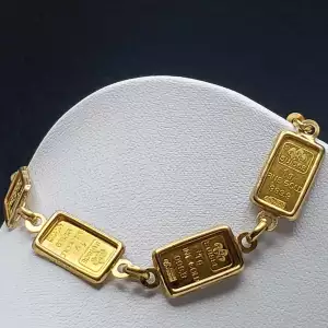 24/21K Yellow Gold Bracelet w/ 6 x 1g Suisse .999 Gold Bars, 6.5