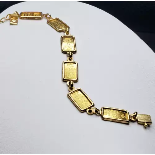 24/21K Yellow Gold Bracelet w/ 6 x 1g Suisse .999 Gold Bars, 6.5