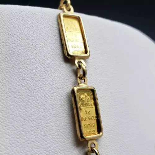 24/21K Yellow Gold Bracelet w/ 6 x 1g Suisse .999 Gold Bars, 6.5