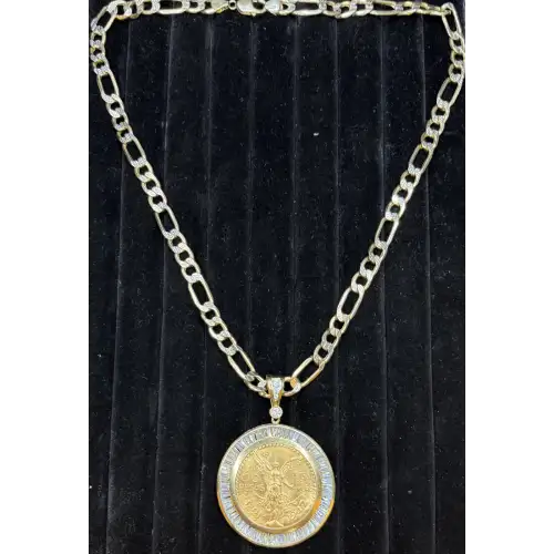 50 Peso Centenario Gold Coin set in a 14K YG Bezel attached to a 14K UNI-Sex Figaro  style Chain 24