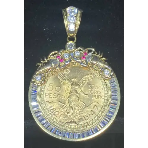 50 Peso Gold Mexico Centenario Set in 14K YG Bezel w/ Scorpions 6-2 (2)