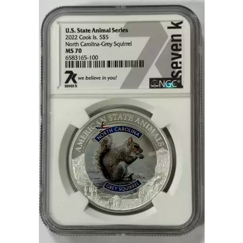 COOK ISLANDS 2022 STATE ANIMAL SERIES North Carolina SQUIRREL NGC MS70 7K METALS