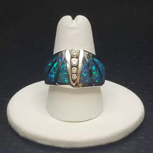 Diamond and Blue Fire Opal Sterling Silver Ring Sz. 8 B2-7 (4)