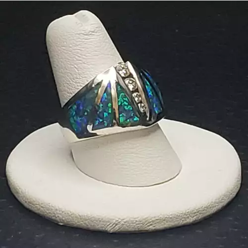 Diamond and Blue Fire Opal Sterling Silver Ring Sz. 8 B2-7 (3)