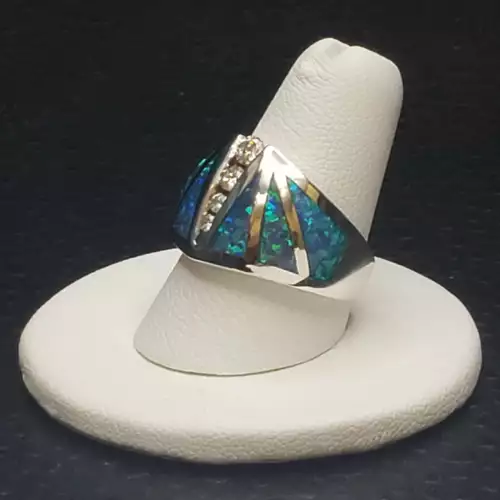 Diamond and Blue Fire Opal Sterling Silver Ring Sz. 8 B2-7 (5)