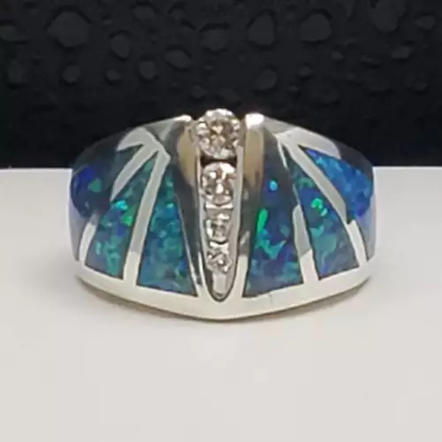 Diamond and Blue Fire Opal Sterling Silver Ring Sz. 8 B2-7 (2)