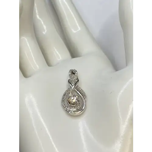 FIX 10K White Gold & Diamond Twisted Infinity Pendant – .50 CT Round Center - B10-6 (3)