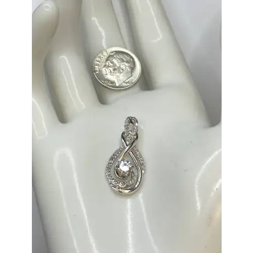 FIX 10K White Gold & Diamond Twisted Infinity Pendant – .50 CT Round Center - B10-6 (4)