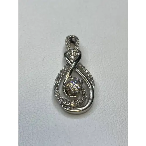 FIX 10K White Gold & Diamond Twisted Infinity Pendant – .50 CT Round Center - B10-6 (5)