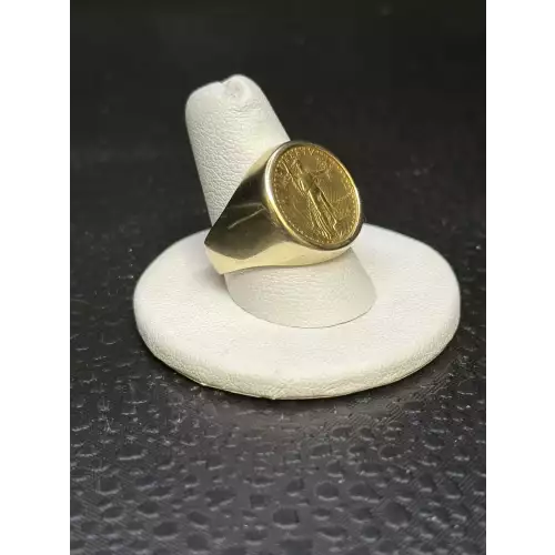 FIX 14K YG Mens Gold American Eagle 1/10oz Coin Ring Sz-9 B5-2D (2)