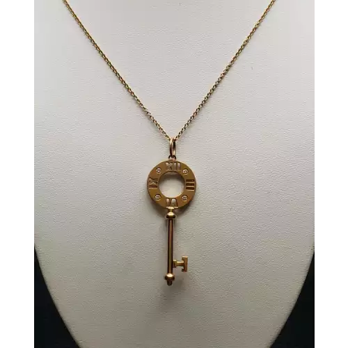 FIX - 18K Tiffany & Co Rose Gold Atlas Diamond Key Pendant Necklace B3-3 (2)