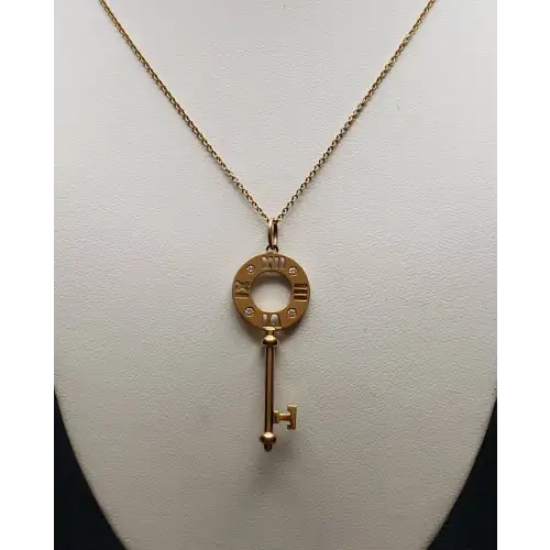 FIX - 18K Tiffany & Co Rose Gold Atlas Diamond Key Pendant Necklace B3-3 (2)