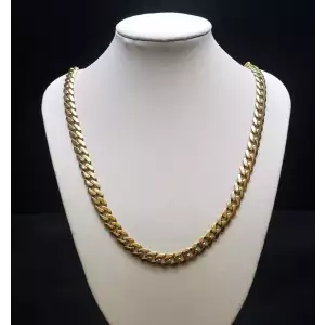 FIX NEW 14k Yellow Gold Cuban Link Necklace w/ Melee Diamond Clasp, 22in, 7mm B2-1 (4)