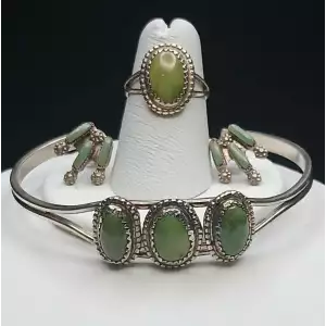 FIX Zuni Sterling Silver & Green Turquoise Jewelry Set – Signed K.R. Joe - B10-4 (2)