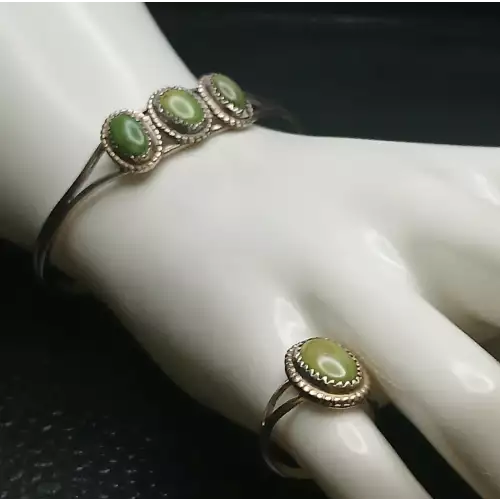 FIX Zuni Sterling Silver & Green Turquoise Jewelry Set – Signed K.R. Joe - B10-4 (3)