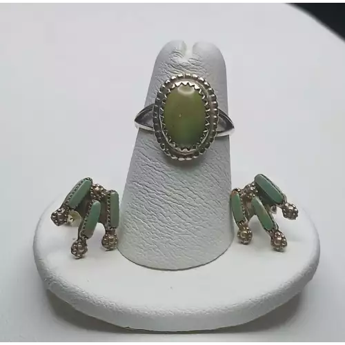 FIX Zuni Sterling Silver & Green Turquoise Jewelry Set – Signed K.R. Joe - B10-4 (5)