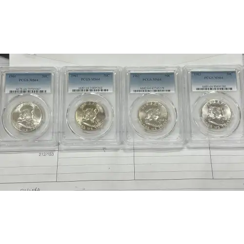 Franklin Half Dollar NGC MS64 4 Coin Set 1960, 61, 62, 63. (2)