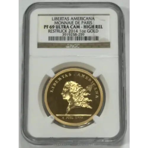 Libertas Americana Monnaie De Paris PF 69 Ultra Cam High Rel Restruck 2014 1oz GOLD (2)