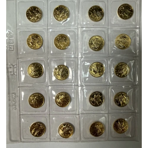 Lot/Sheet of 20-ea 1/20oz Canadian Gold Maple Coins 1-oz Total  (5)
