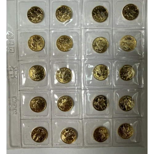 Lot/Sheet of 20-ea 1/20oz Canadian Gold Maple Coins 1-oz Total  (5)