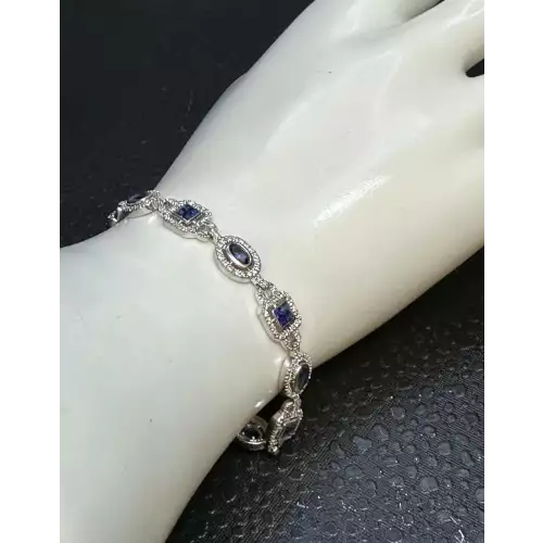 Luxury 14K White Gold Diamond & Blue Sapphire Bracelet – 3.50 CTW of Elegance 3-7  (2)