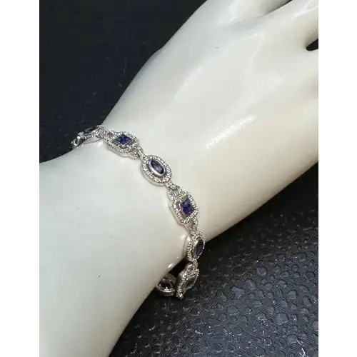 Luxury 14K White Gold Diamond & Blue Sapphire Bracelet – 3.50 CTW of Elegance 3-7  (2)