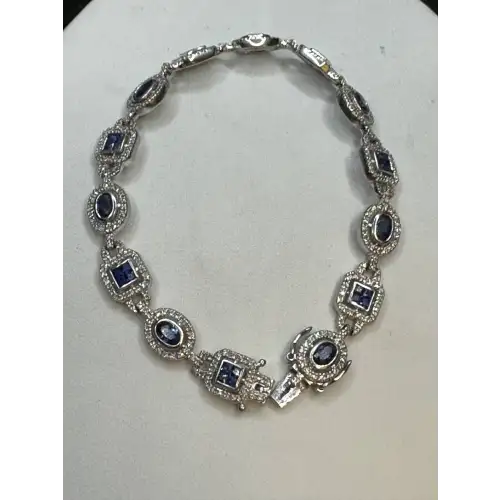 Luxury 14K White Gold Diamond & Blue Sapphire Bracelet – 3.50 CTW of Elegance 3-7  (4)