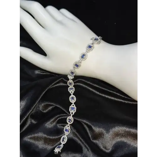 Luxury 14K White Gold Diamond & Blue Sapphire Bracelet – 3.50 CTW of Elegance 3-7  (5)