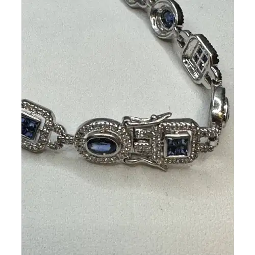 Luxury 14K White Gold Diamond & Blue Sapphire Bracelet – 3.50 CTW of Elegance 3-7  (3)