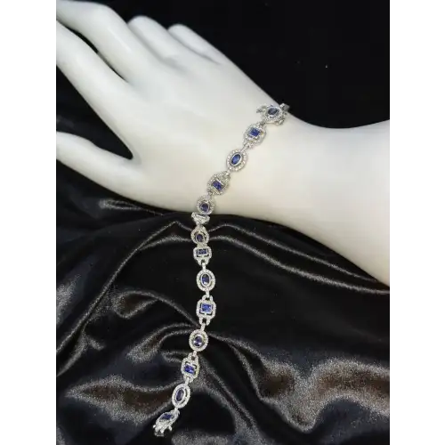 Luxury 14K White Gold Diamond & Blue Sapphire Bracelet – 3.50 CTW of Elegance 3-7  (5)