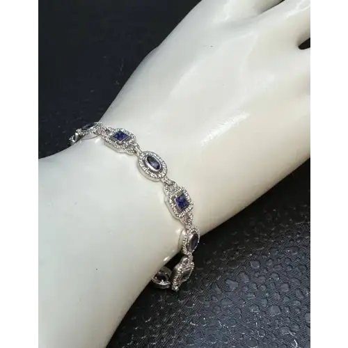 Luxury 14K White Gold Diamond & Blue Sapphire Bracelet – 3.50 CTW of Elegance 3-7  (2)