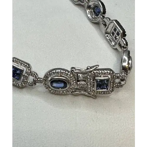 Luxury 14K White Gold Diamond & Blue Sapphire Bracelet – 3.50 CTW of Elegance 3-7  (3)