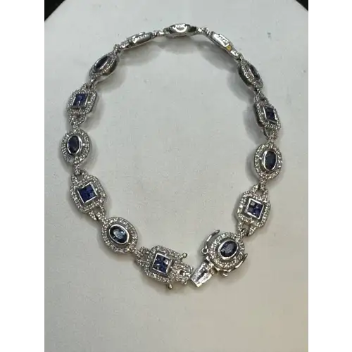 Luxury 14K White Gold Diamond & Blue Sapphire Bracelet – 3.50 CTW of Elegance 3-7  (4)