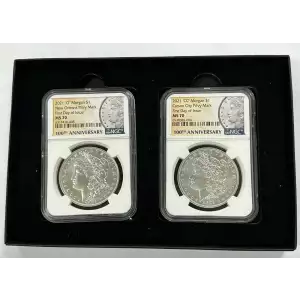 Morgan Dollar 2021 Carson City - New Orleans 2 Coin Set Privy Mark FDOI - MS 70