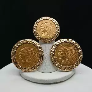 14K YG Cufflinks & Tie Clip American Indian Head $5 & $2.5 Gold Coins - B4-6 (5)