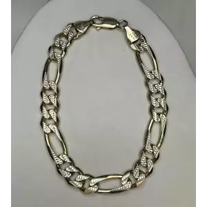 14K Solid Yellow Gold Mens Figaro Diamond Cut Bracelet - B2-2D