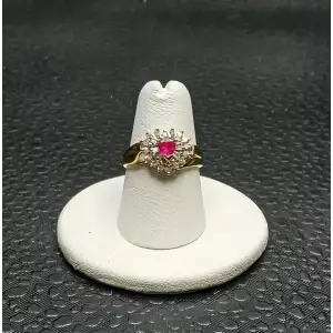 10k Yellow Gold Diamond & Simulated Ruby Heart Ring - B2-7 (5)